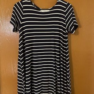 Fighting Eel Black and White Striped Midi Dress